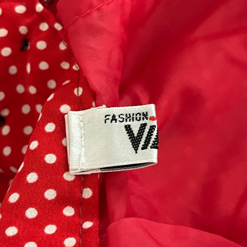 Vintage Fashion Village Red White Polka Dot Midi Skirt Ruffles Tie Belt Small - Picture 6 of 7